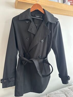 Lauren Ralph Lauren Black Double-Breasted Belted Trench Jacket